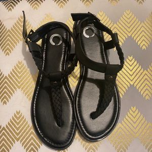 Black strappy braided sandals